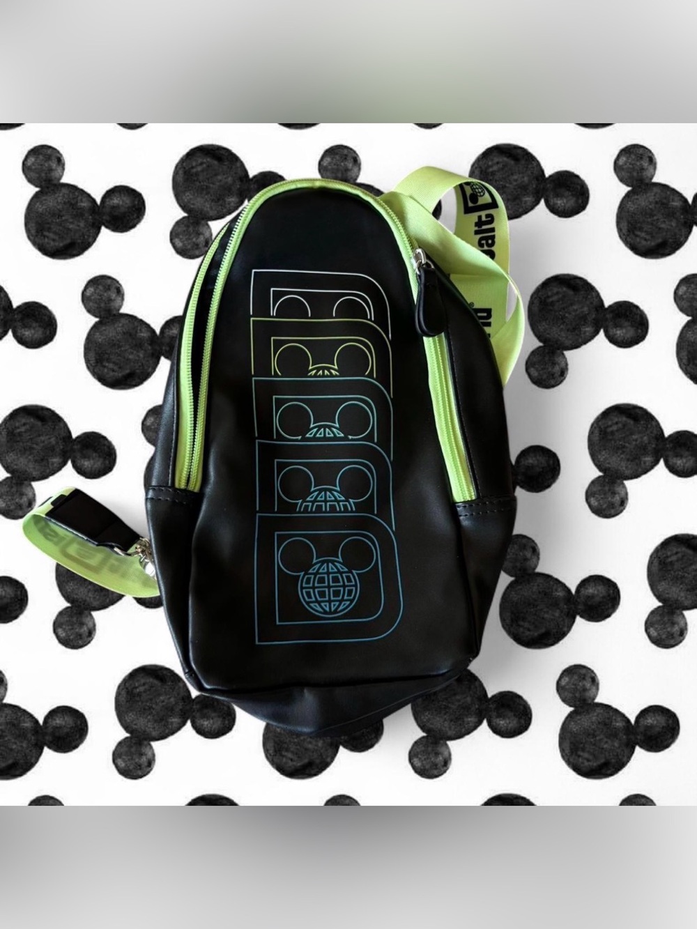 Walt Disney World Logi Black Sling Backpack with Neon Green Accents